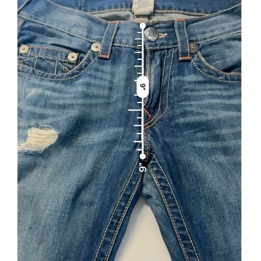 True Religion Bobby Jeans Mens 31 Blue Distressed Straight Leg Denim Pants